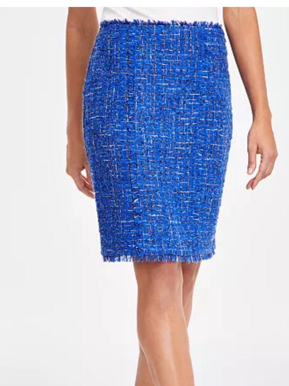 NWT I.N.C. International Concepts Women's Vibrant Blue Tweed Fringe Skirt Sz. 12